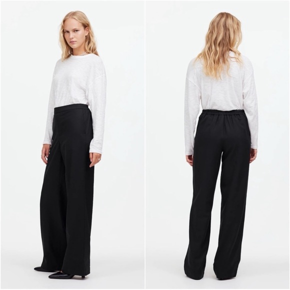 NWT Madewell Pull On Straight Wide Leg Linen Blend Pants in Drapey Twill Black - Picture 2 of 13